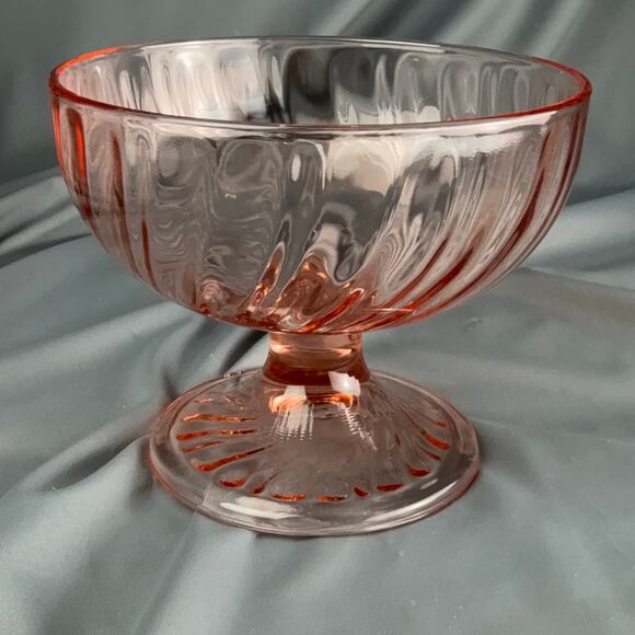 Vintage French Glass Dessert Compote Bowl | Pink Swirl Pedestal | France 4x4.5 - Picture 1 of 5